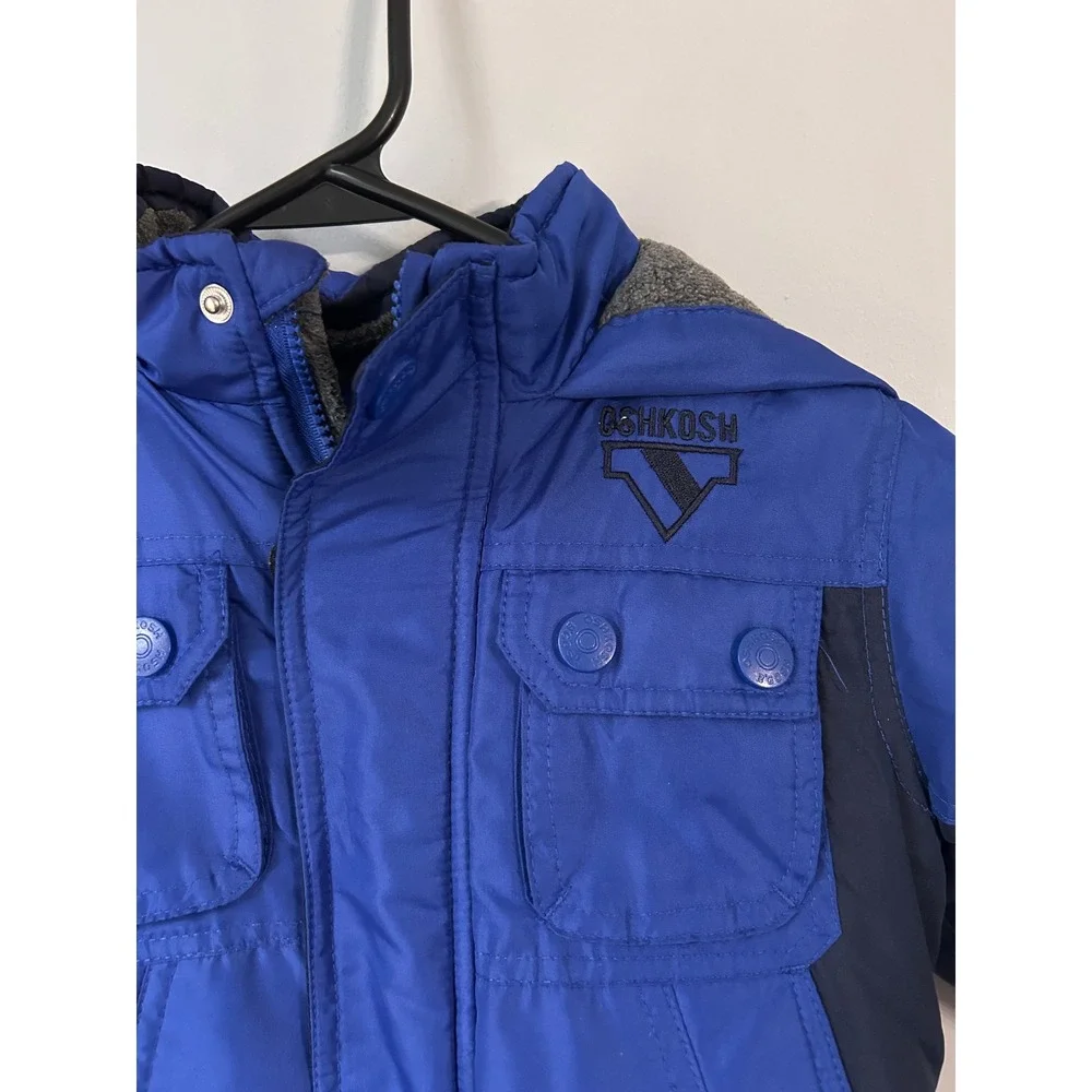 OshKosh Bgosh Boys Blue Colorblock Fleece Lined Hooded Puffer Winter Jacket 2T